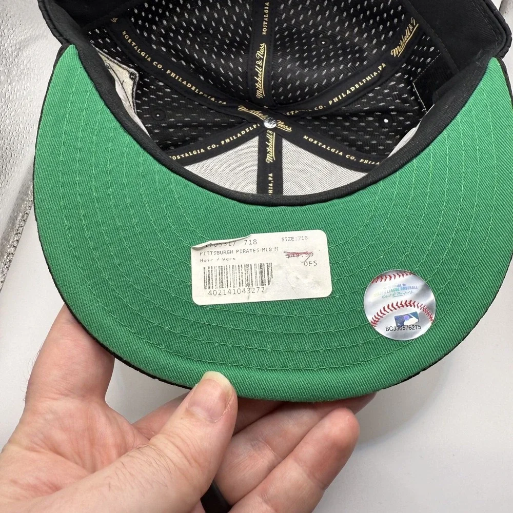 Mitchell & Ness Pittsburgh Pirates Black Dual Patch‎ Rare Fitted Hat 7 1/8 New